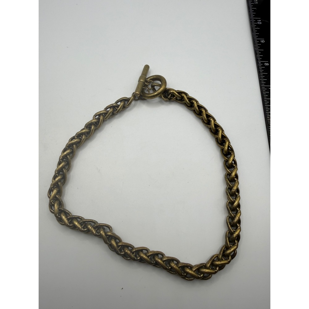 Antique Brass Braided Wheat Chain Necklace Chunky Toggle Clasp Statement 17"